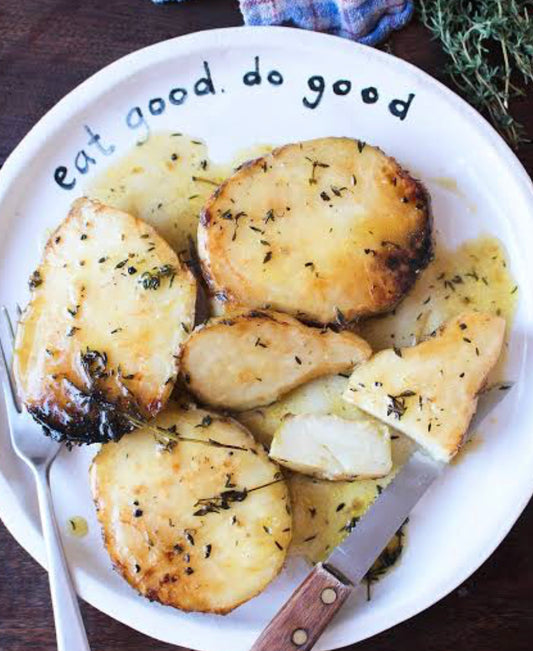 Braised, then fried, celeriac